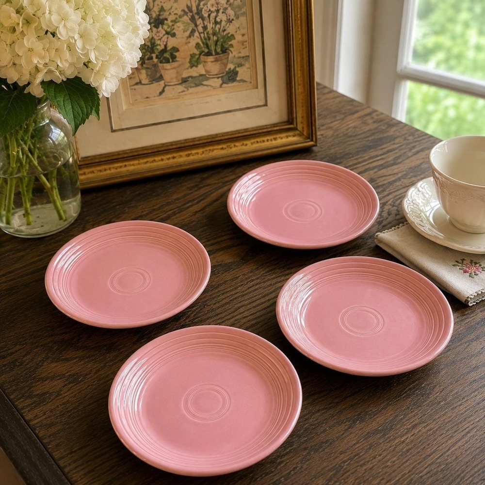Vintage Fiesta Rose Pink Salad Plates Set of 4 Homer Laughlin 7.25 Inch